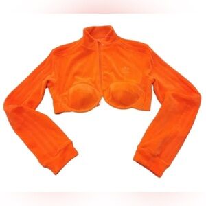 JEREMY SCOTT X ADIDAS ORANGE NEON VELOUR ZIP CROP JACKET NWT LARGE